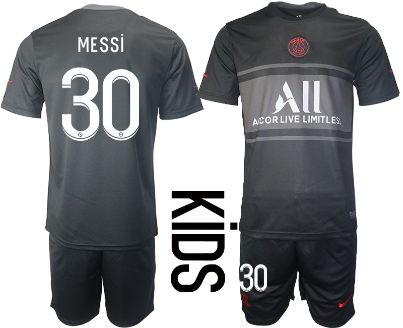 Youth 2021-2022 Club Paris St German Second away black #30 Soccer Jersey->youth soccer jersey->Youth Jersey